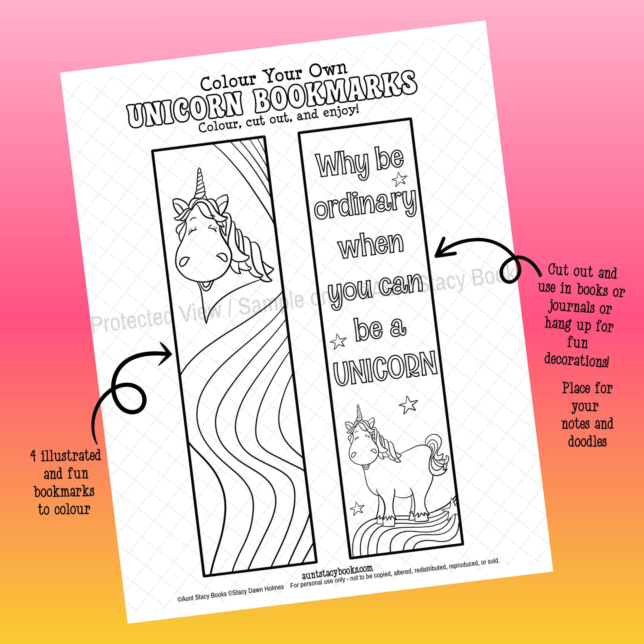 Colour Your Own Unicorn Bookmarks – Printable PDF