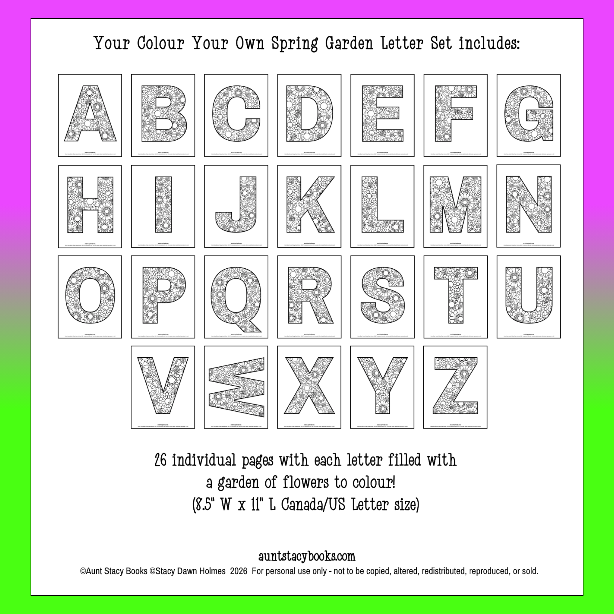 Colour Your Own Spring Garden Letters – Printable PDF Alphabet