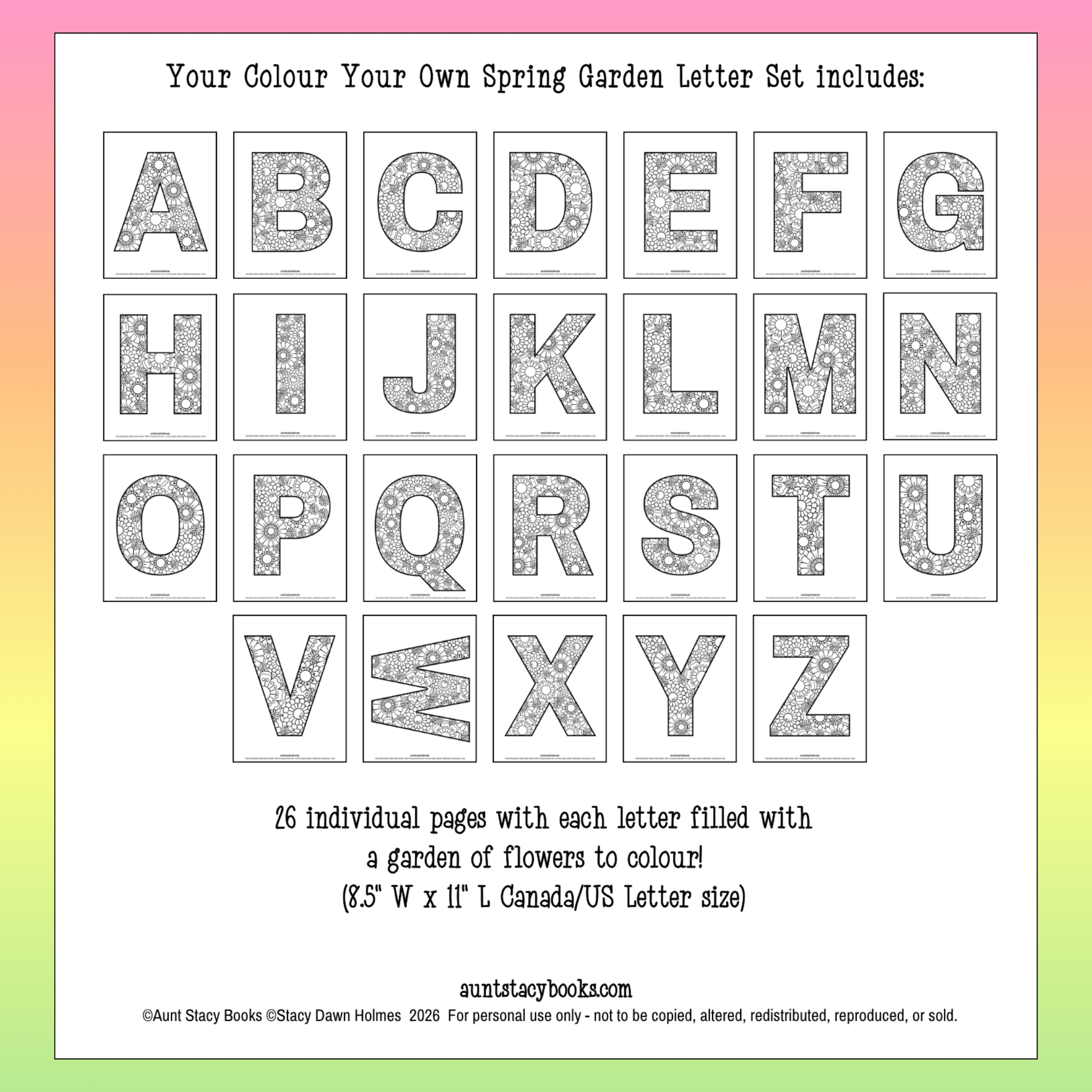 Colour Your Own Spring Garden Letters – Printable PDF Alphabet