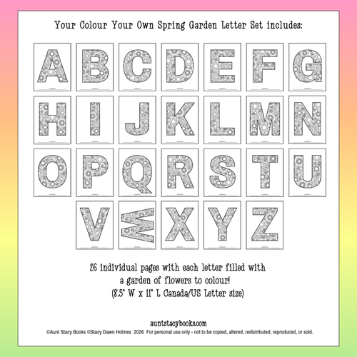 Colour Your Own Spring Garden Letters – Printable PDF Alphabet