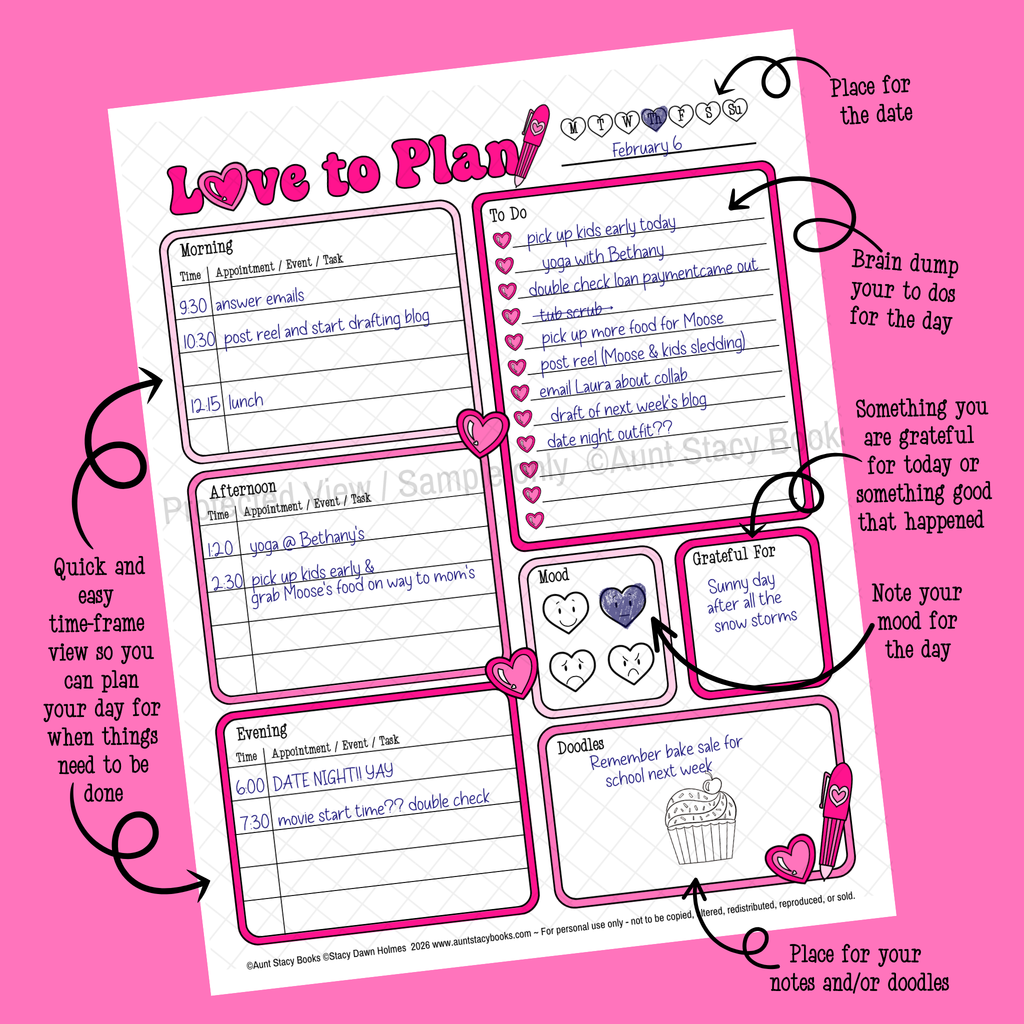 Love to Plan Daily Planner Page - Printable Weekly Organizer