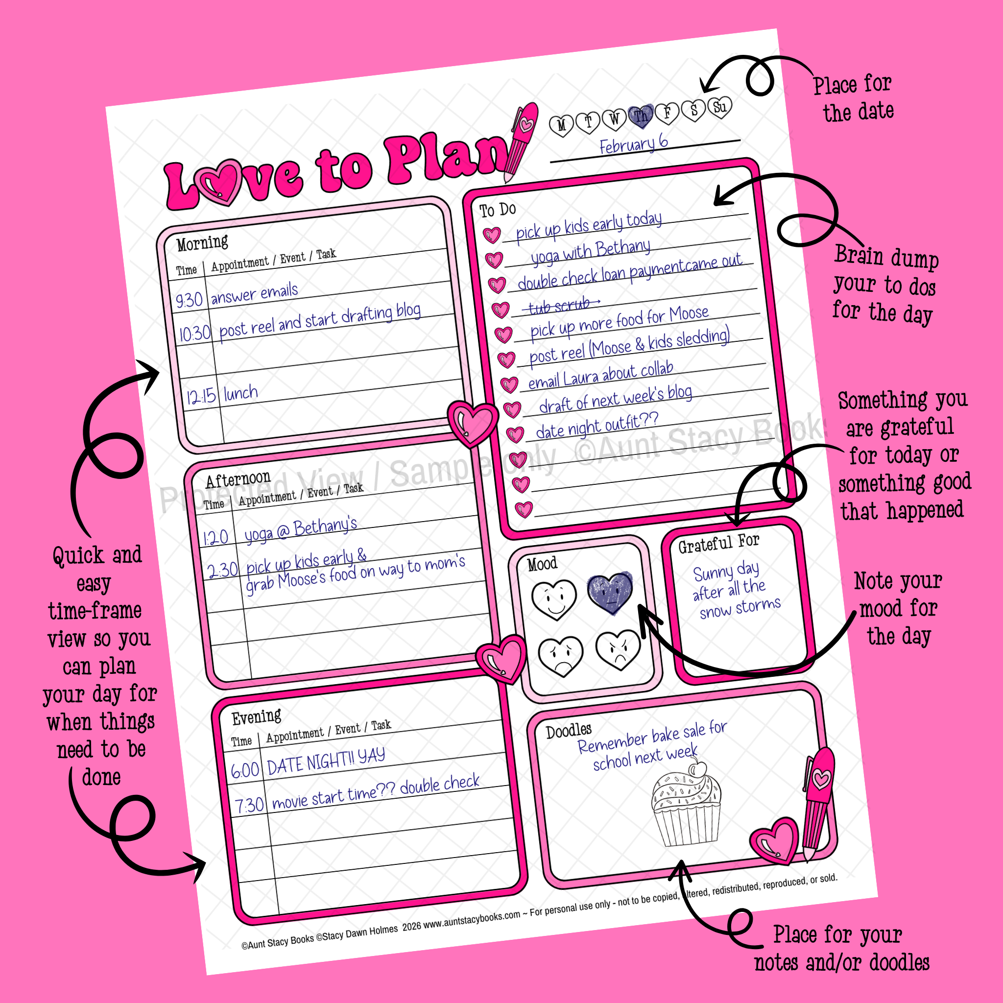 Love to Plan Daily Planner Page - Printable Weekly Organizer