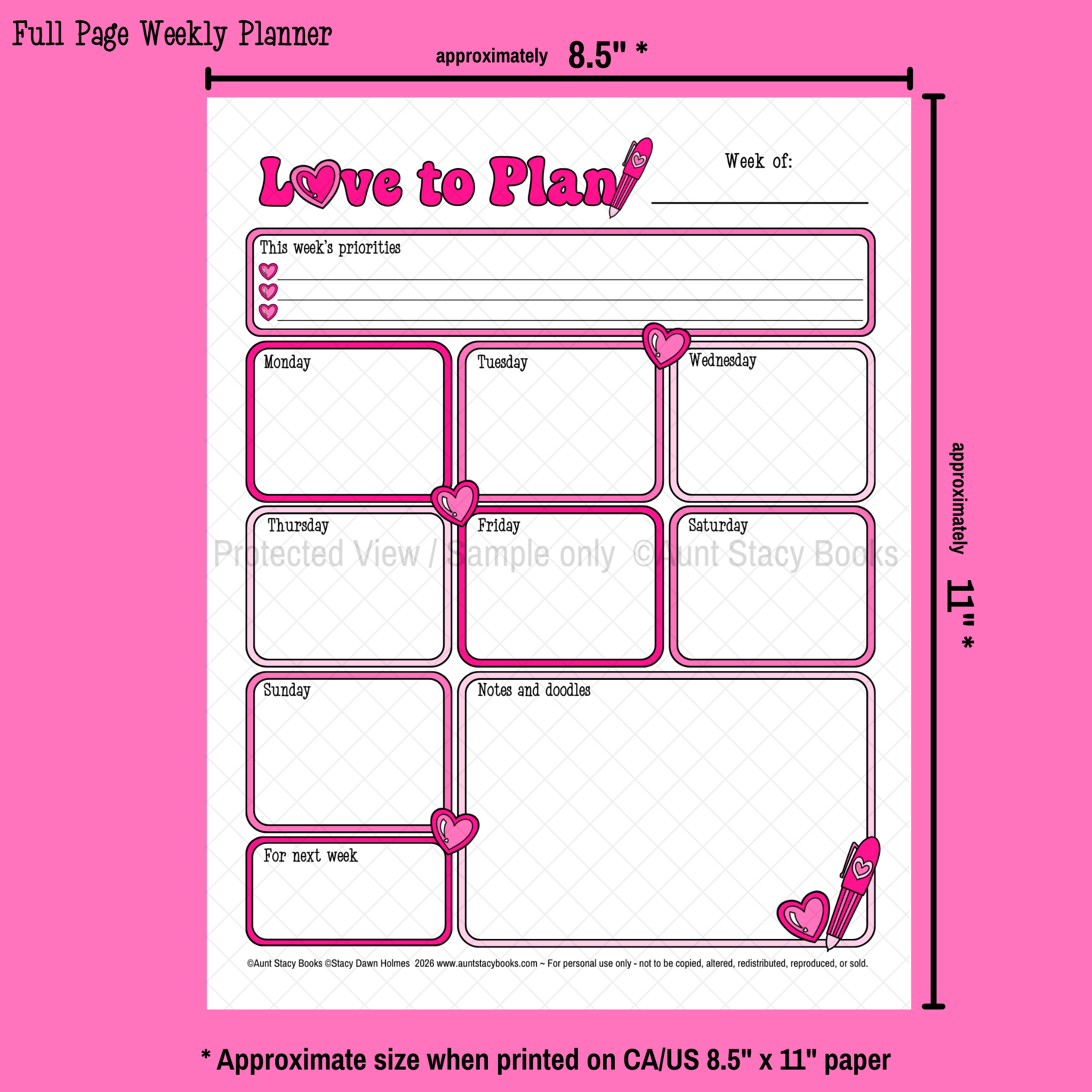 Love to Plan Weekly Planner Page - Printable Weekly Organizer