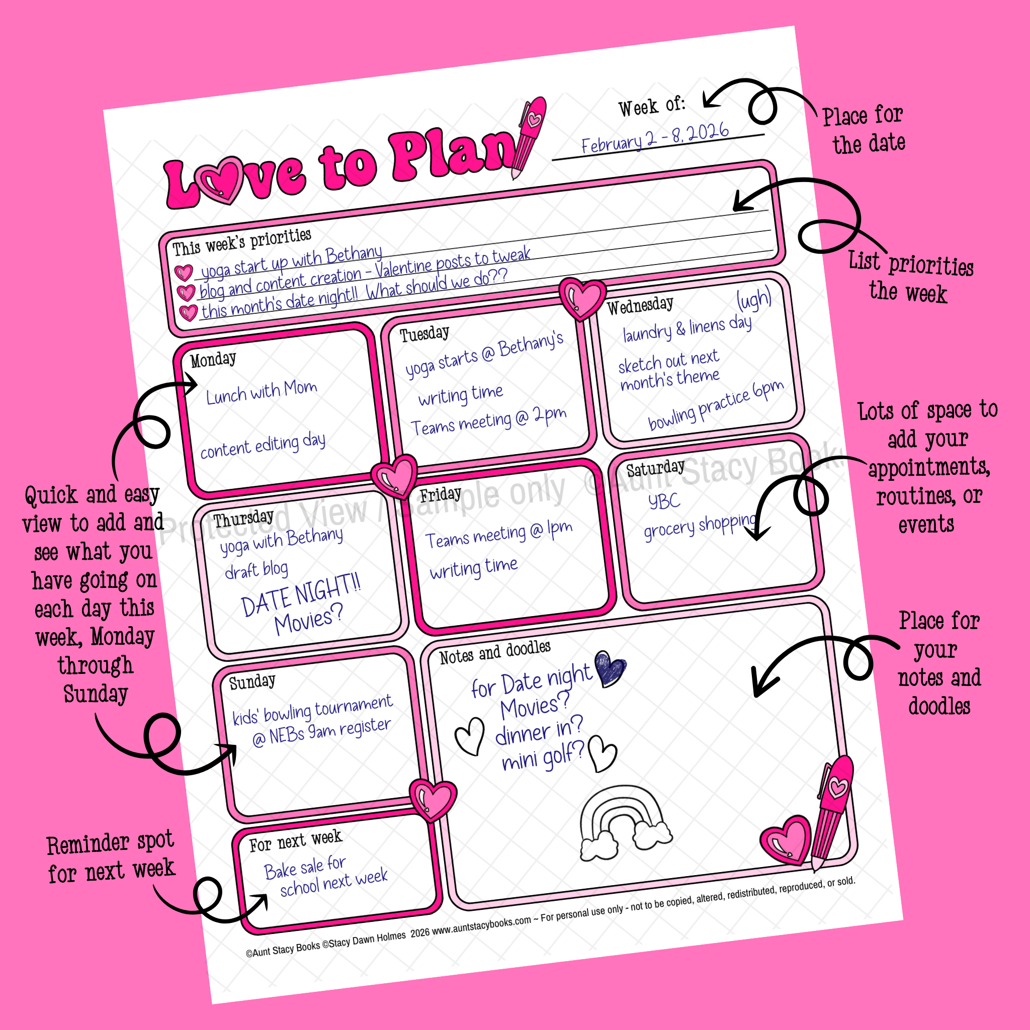 Love to Plan Weekly Planner Page - Printable Weekly Organizer
