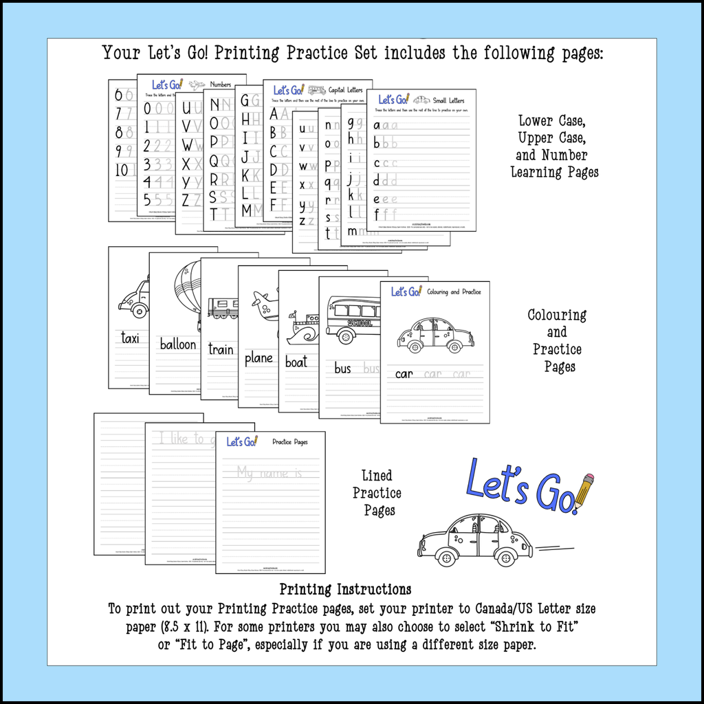 Let's Go! Printing Practice Activity Workbook - Printable PDF