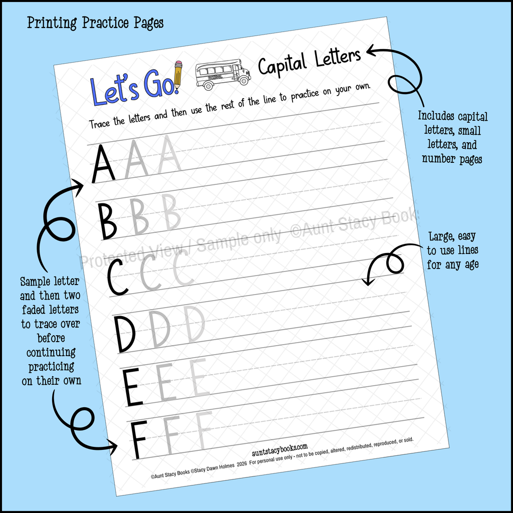 Let's Go! Printing Practice Activity Workbook - Printable PDF