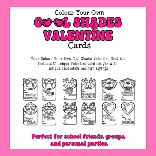 Cool Shades Colour Your Own Valentine Cards Printable Activity