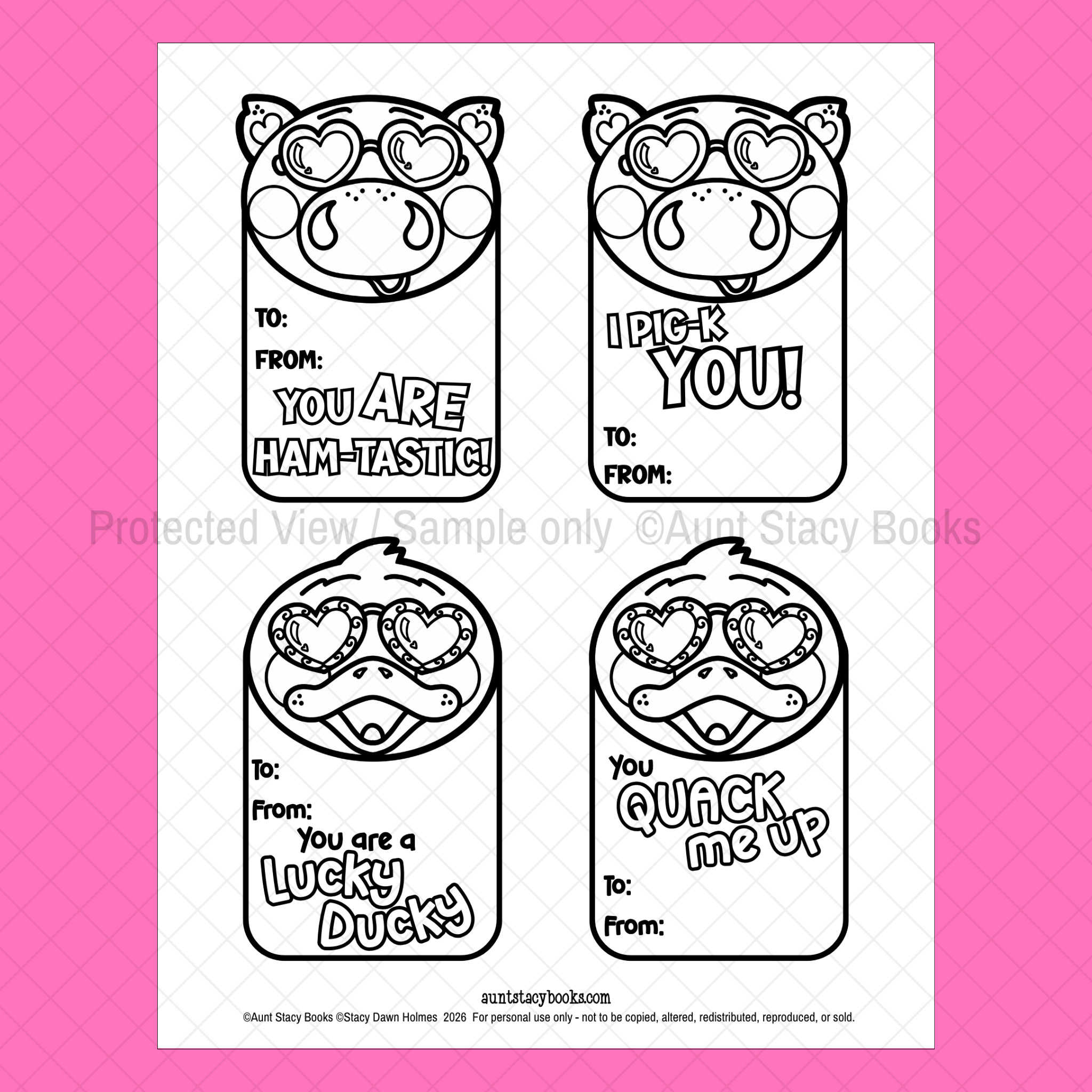 Cool Shades Colour Your Own Valentine Cards Printable Activity